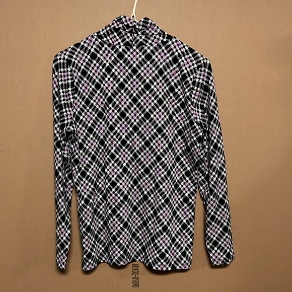 Talbots shirt medium petite light cotton long sleeve turtleneck plaid black pink - Picture 5 of 7
